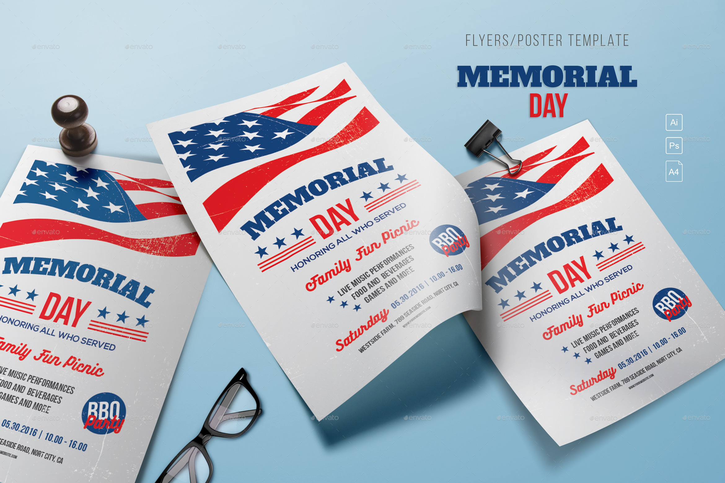 Memorial Day Family Fun Picnic Flyer Template, Print Templates